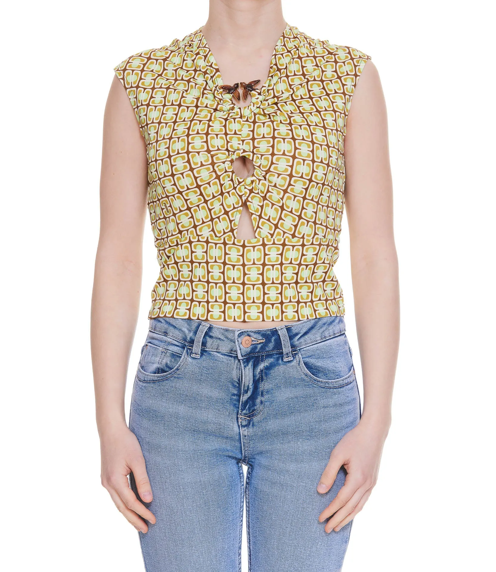 Pinko Allover Graphic Printed Cut-Out Sleeveless Top