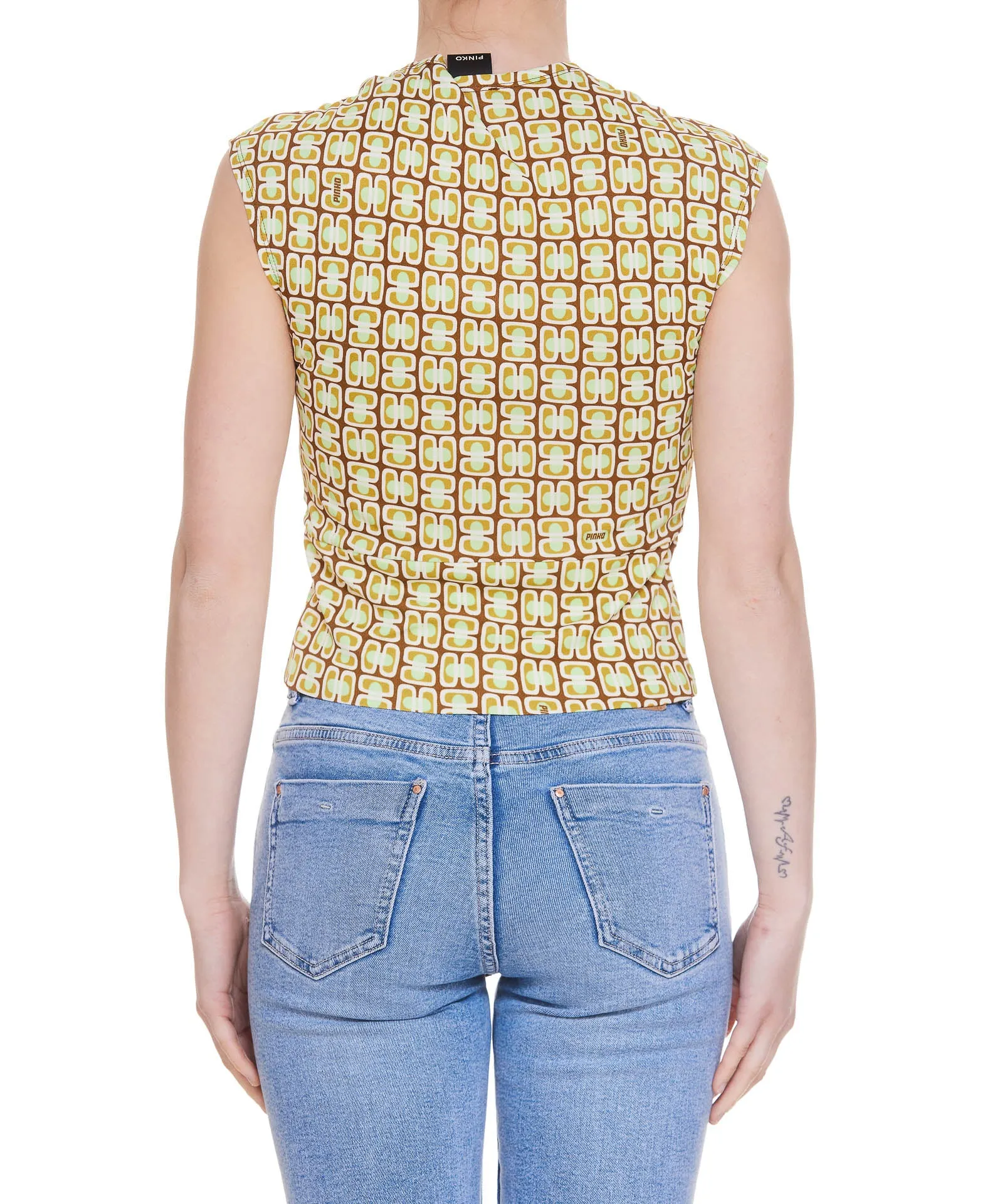 Pinko Allover Graphic Printed Cut-Out Sleeveless Top