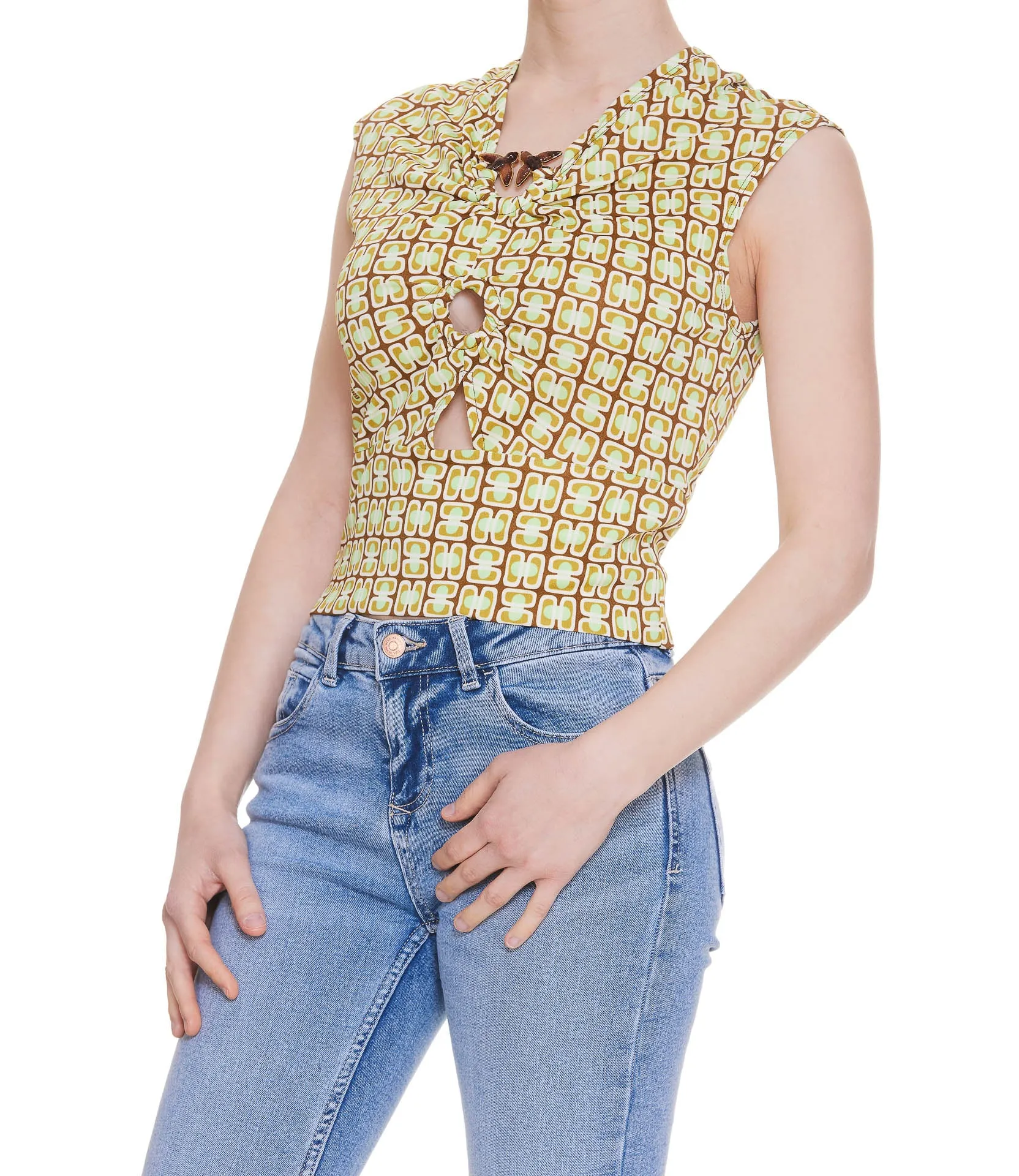 Pinko Allover Graphic Printed Cut-Out Sleeveless Top