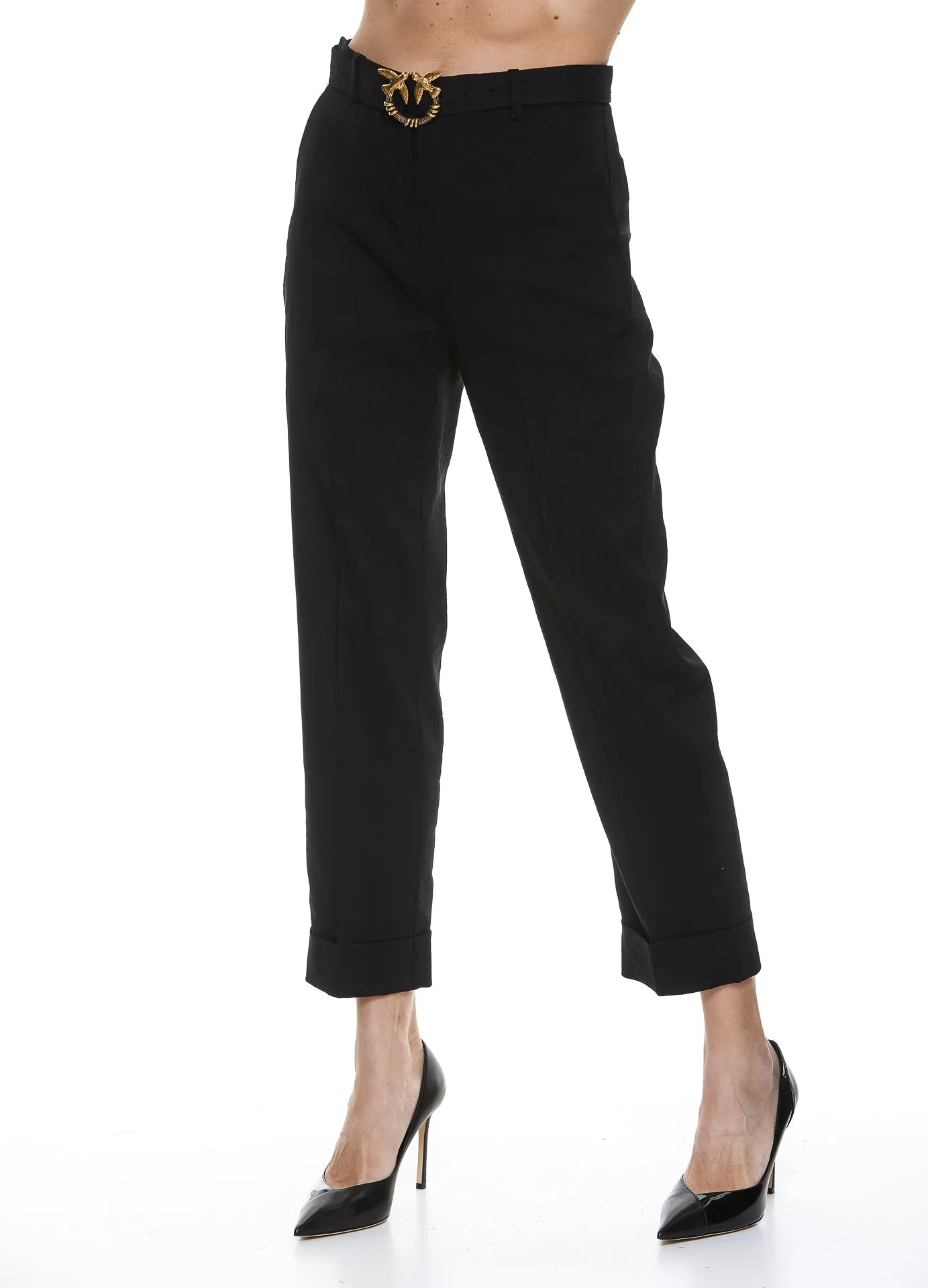 Pinko Logo Buckle Straight Leg Pants