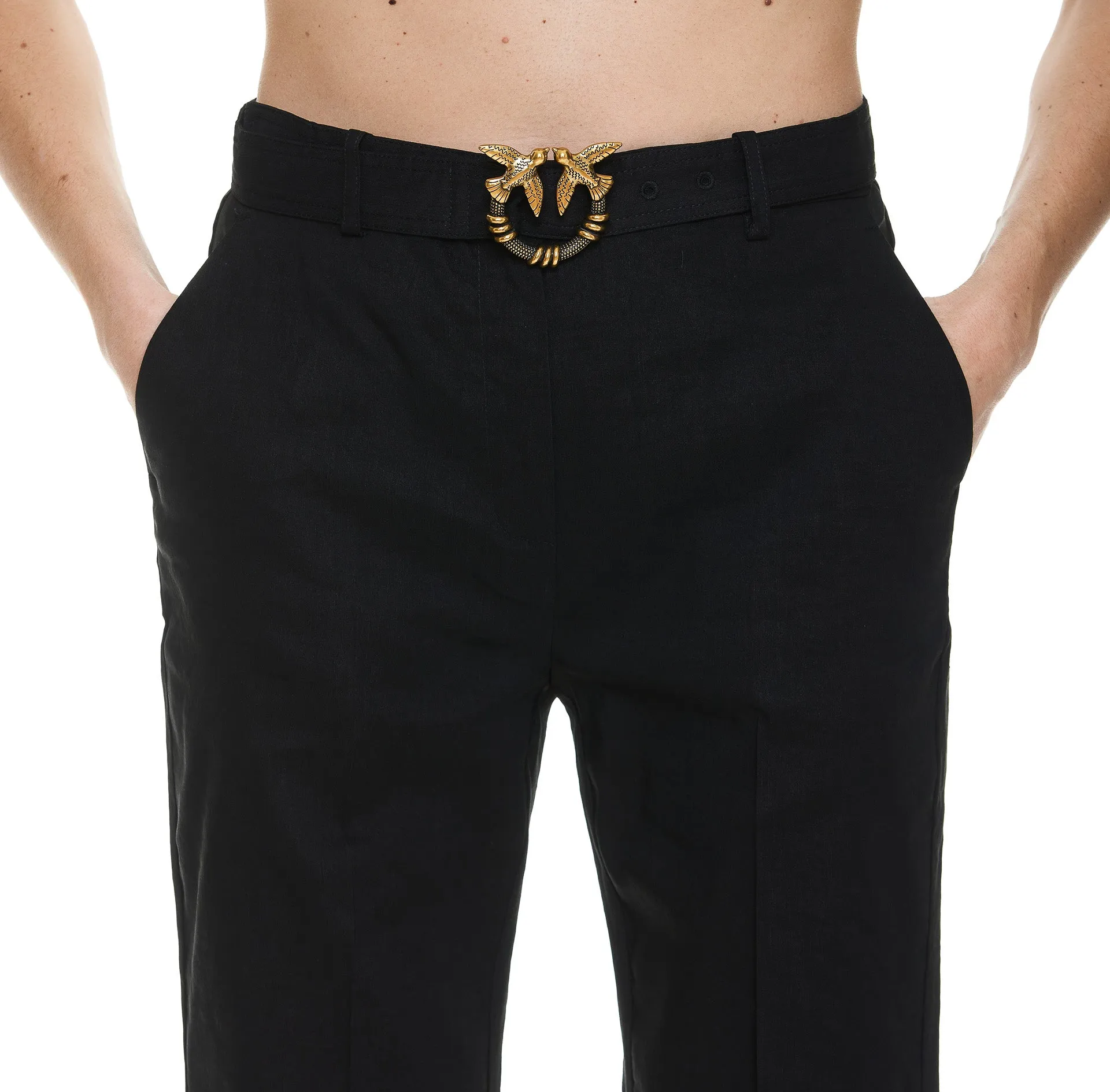 Pinko Logo Buckle Straight Leg Pants