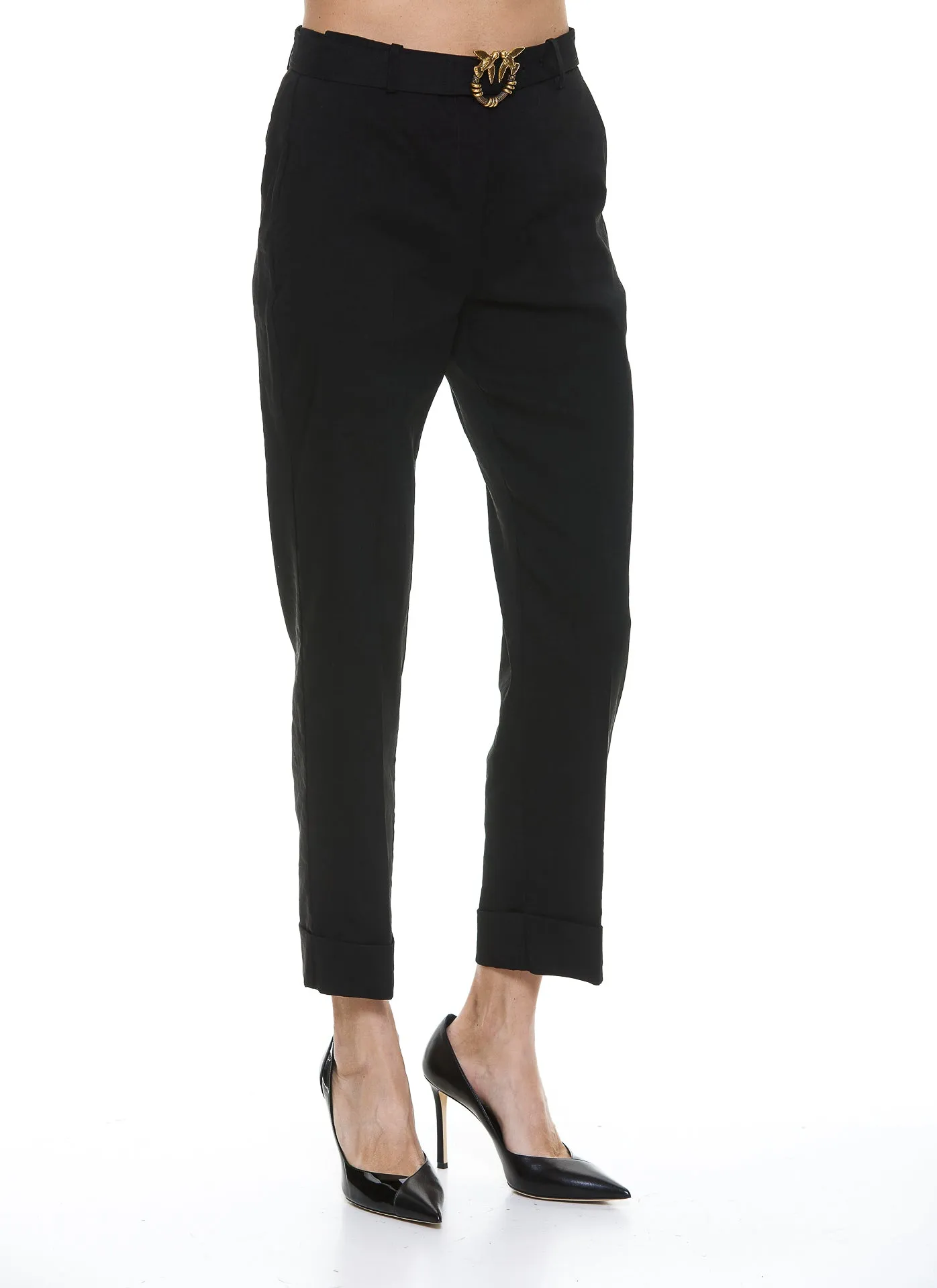 Pinko Logo Buckle Straight Leg Pants