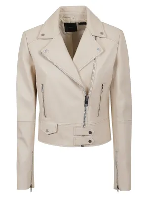 Pinko Logo Embossed Zipped Biker Jacket