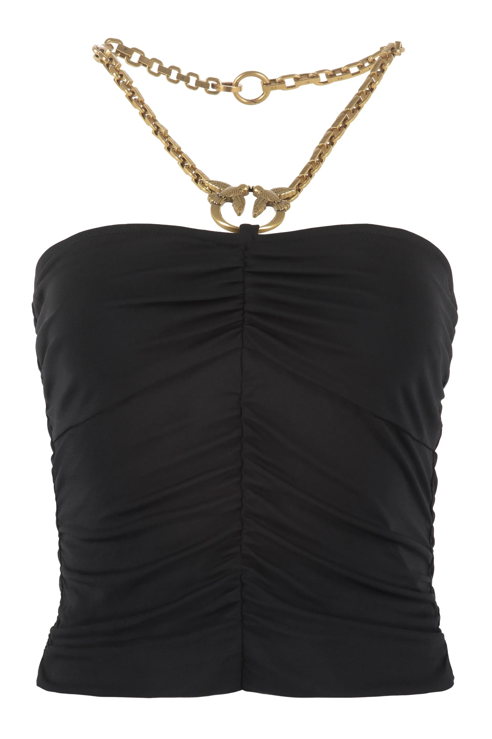 Pinko Logo-Plaque Halterneck Ruched Top