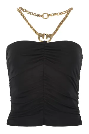 Pinko Logo-Plaque Halterneck Ruched Top