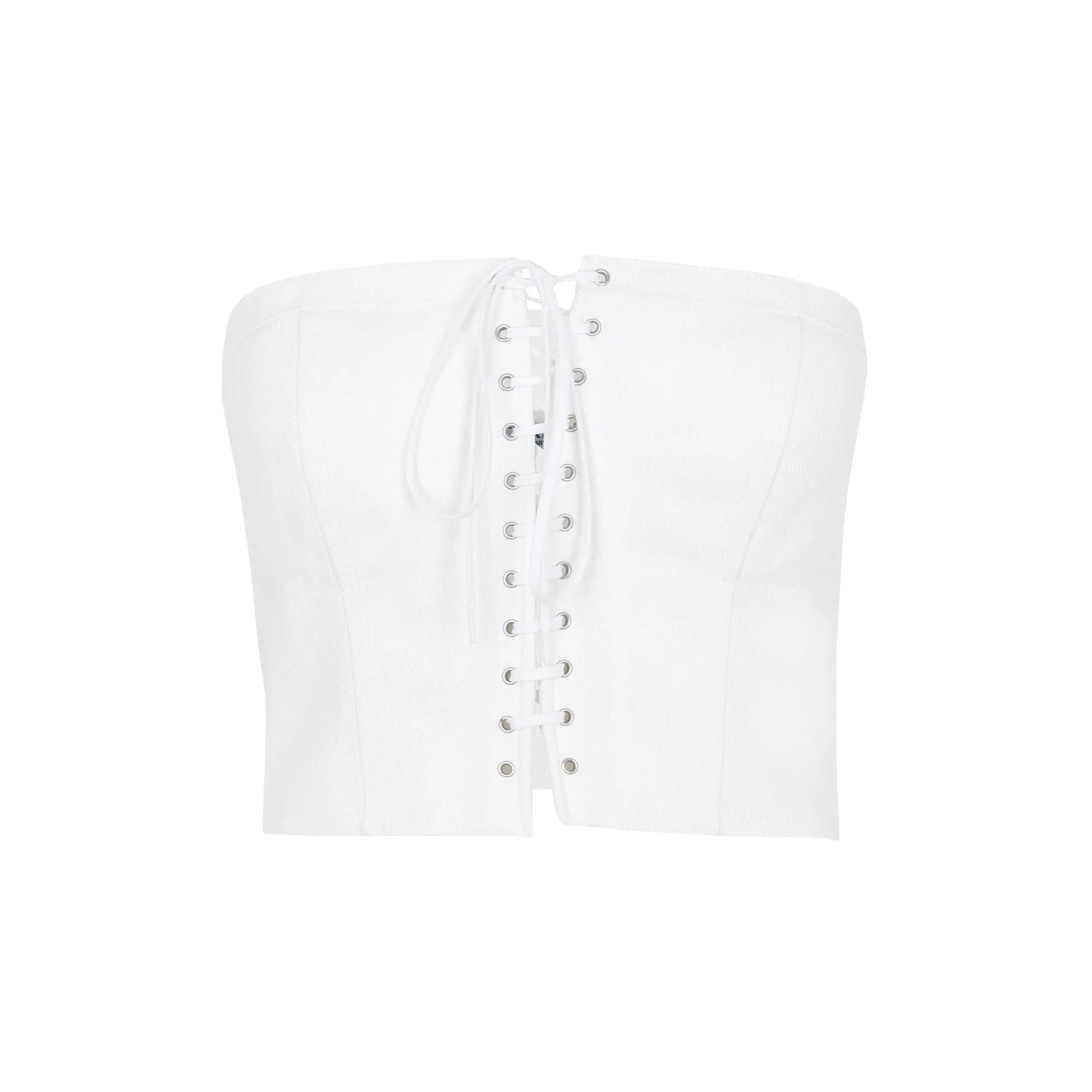 Prada Lace-Up Strapless Cropped Top