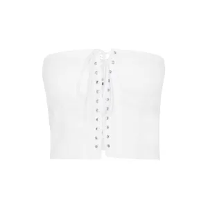Prada Lace-Up Strapless Cropped Top