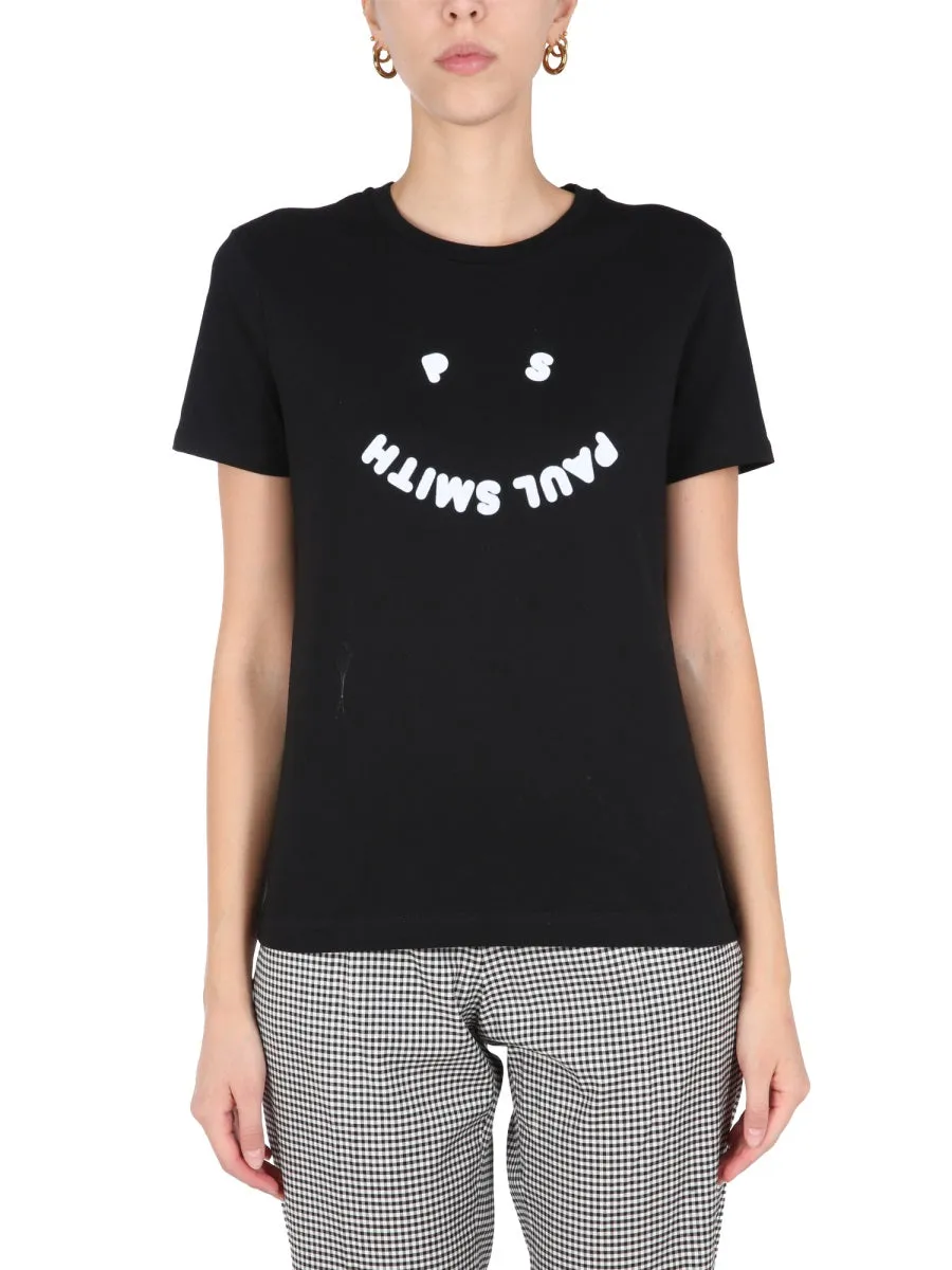 PS Paul Smith Flocked Smiley Logo Crewneck T-Shirt