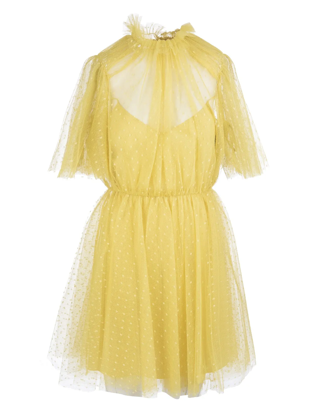 REDValentino Frill-Neck Short Sleeved Tulle Mini Dress