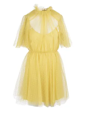 REDValentino Frill-Neck Short Sleeved Tulle Mini Dress