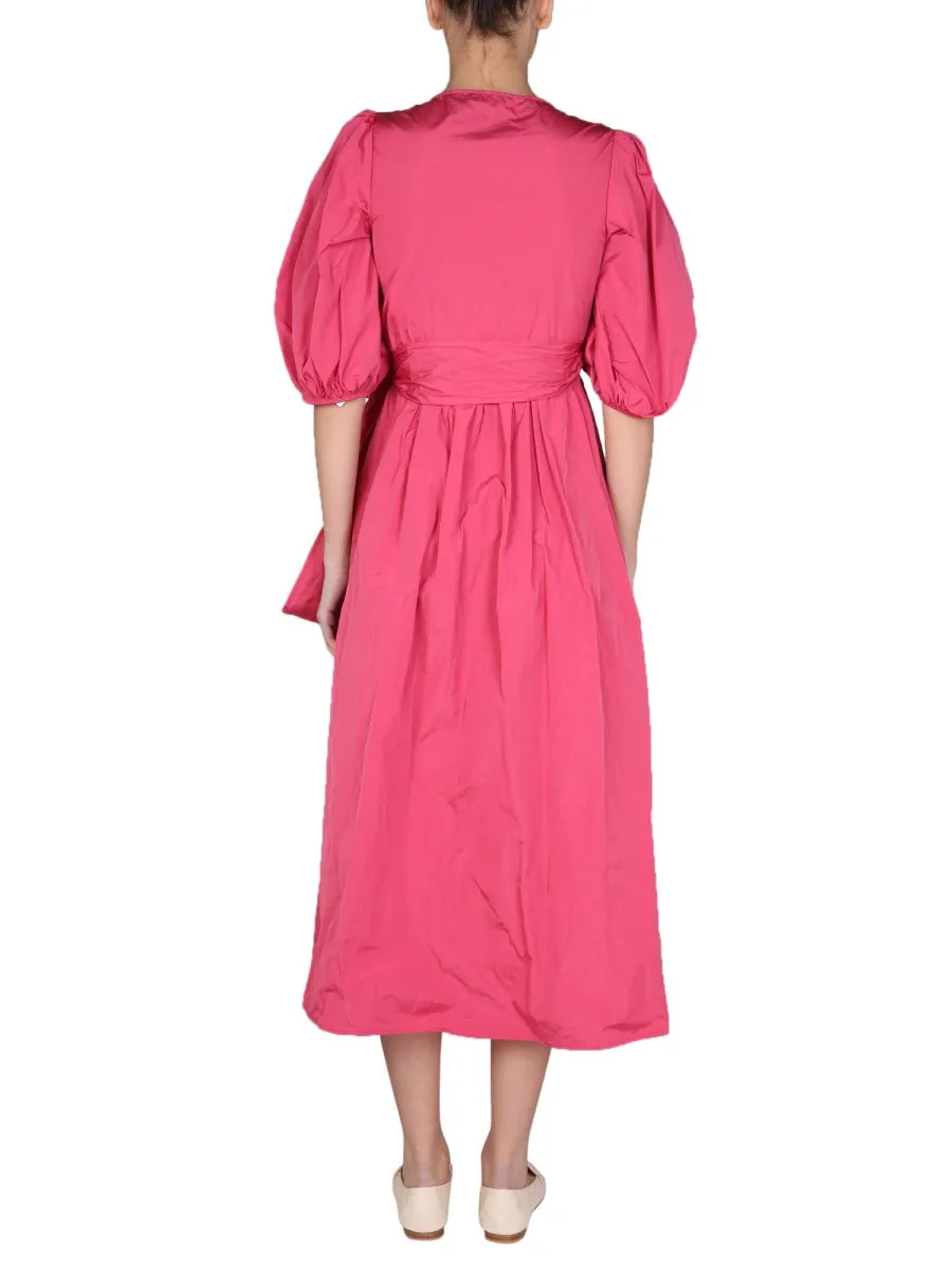 REDValentino V-Neck Side Bow Midi Dress