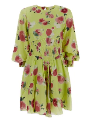 ROTATE Allover Floral Printed Round Neck Dress