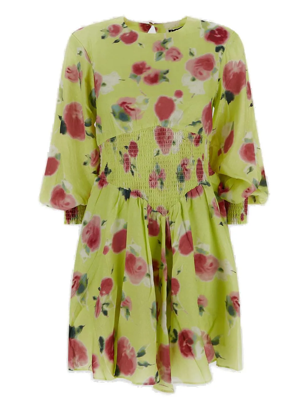 ROTATE Allover Floral Printed Round Neck Dress