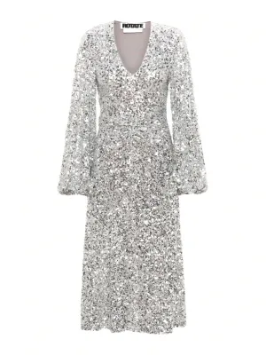 ROTATE Birger Chirstensen V-Neck Midi Dress