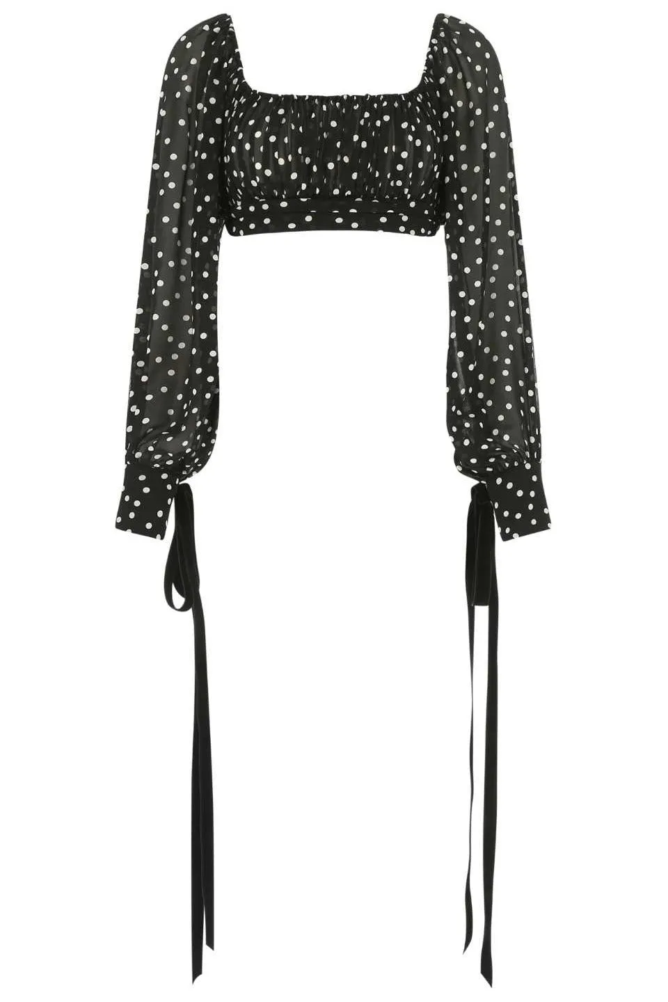 Saint Laurent Polka Dot Square Neck Cropped Top