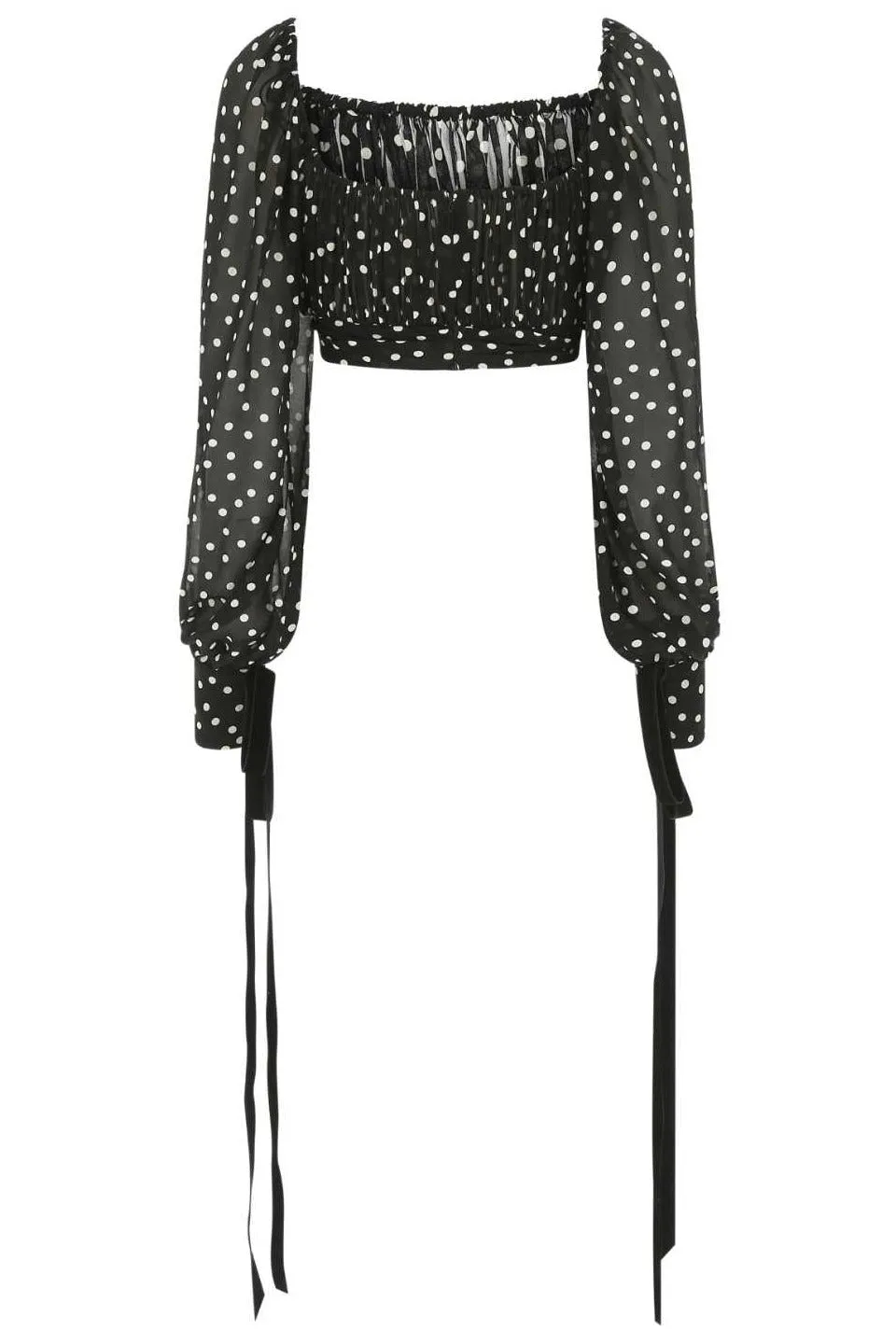 Saint Laurent Polka Dot Square Neck Cropped Top