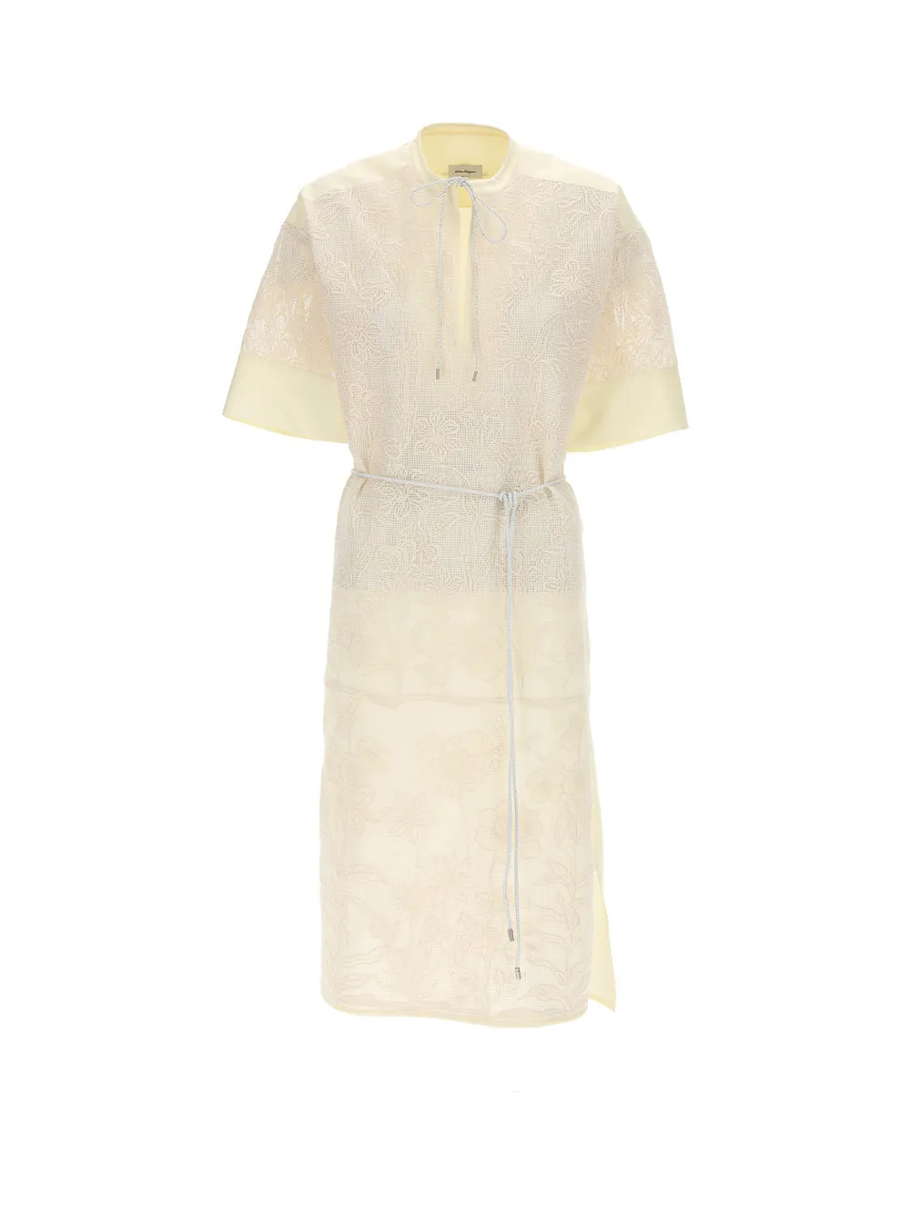 Salvatore Ferragamo Embroidered Tied Waist Midi Dress
