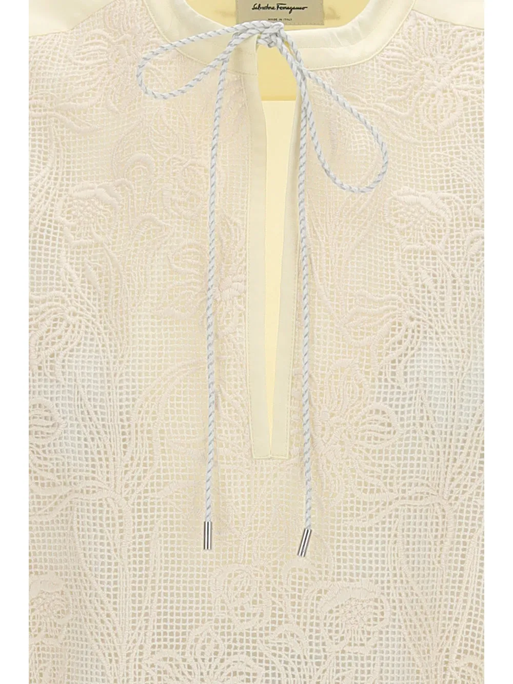 Salvatore Ferragamo Embroidered Tied Waist Midi Dress