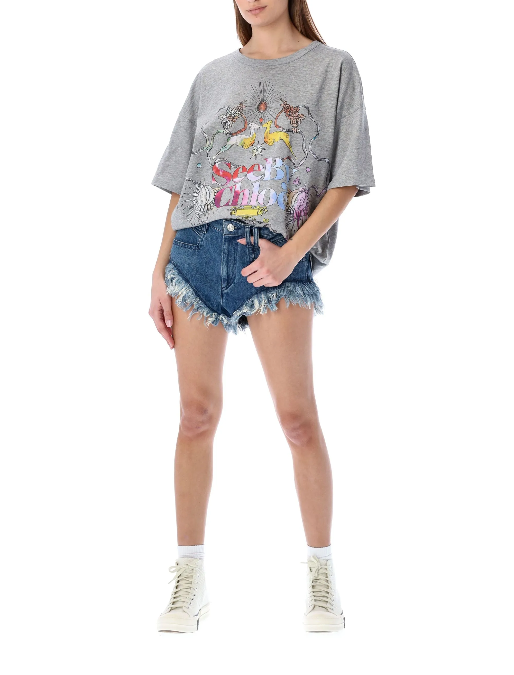 See By Chlo Graphic Logo Printed Crewneck T-Shirt