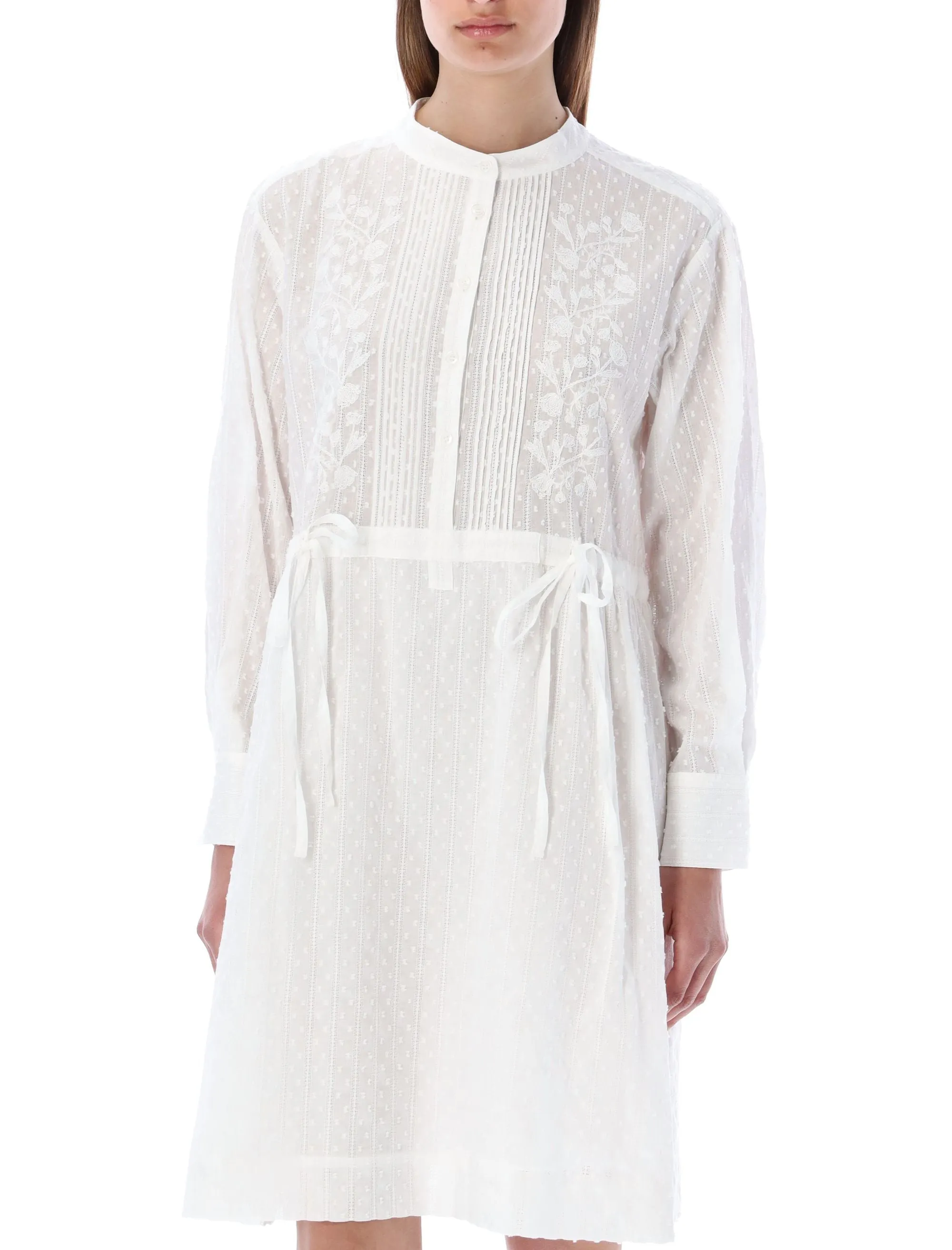 See By Chlo Tie Waist Long-Sleeved Shirt Dress
