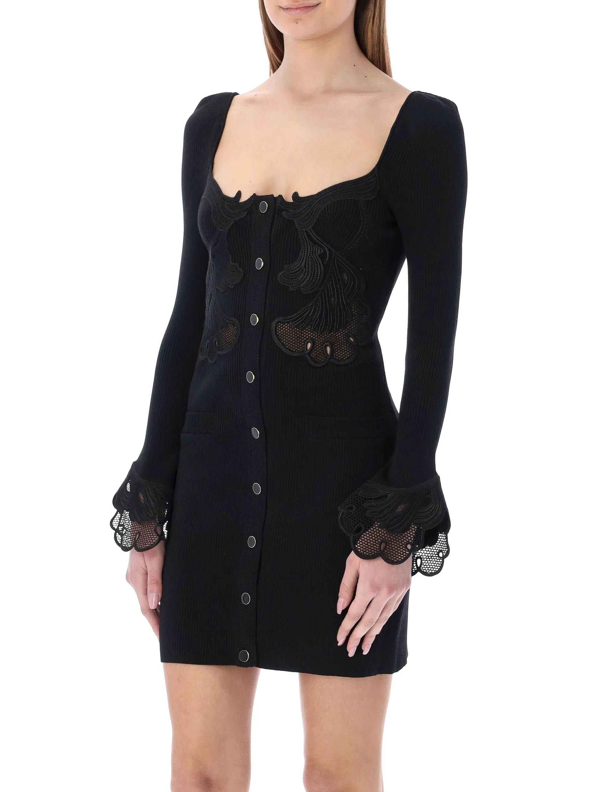Self-Portrait Appliqu Detailed Long-Sleeved Dress