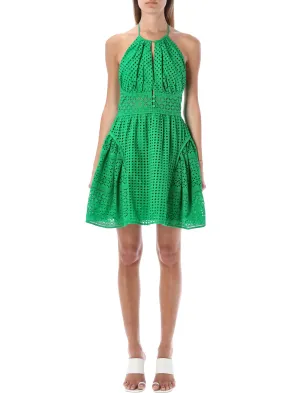 Self-Portrait Broderie Anglaise Halterneck Mini Dress