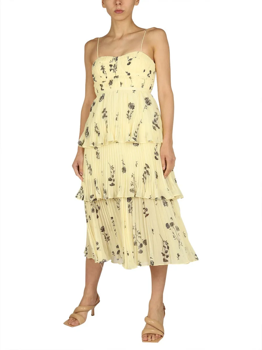 Self-Portrait Floral Print Tiered Pleated Midi Dress