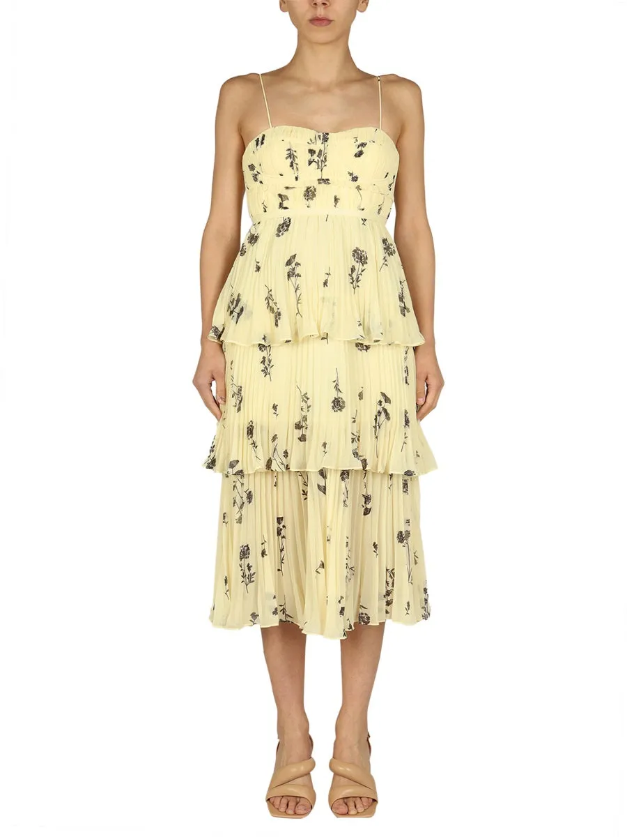 Self-Portrait Floral Print Tiered Pleated Midi Dress
