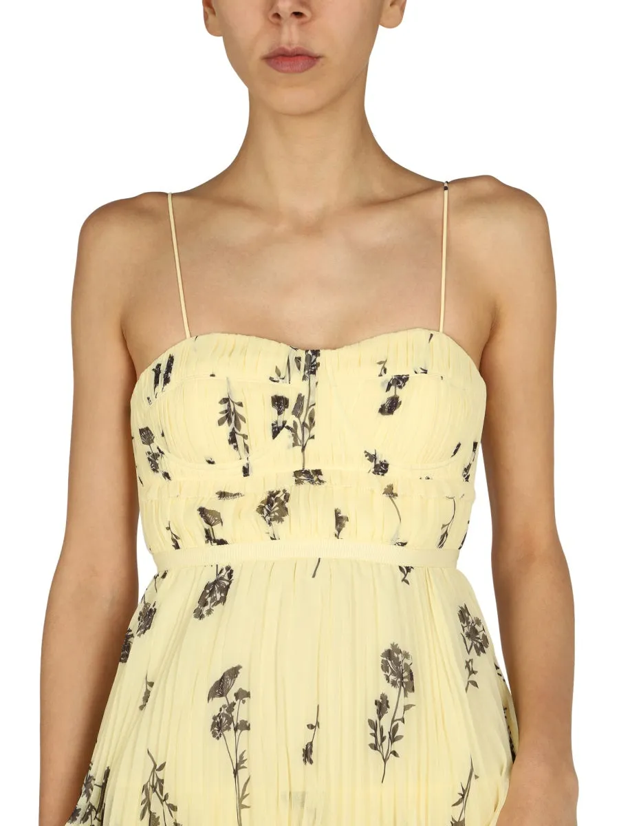 Self-Portrait Floral Print Tiered Pleated Midi Dress