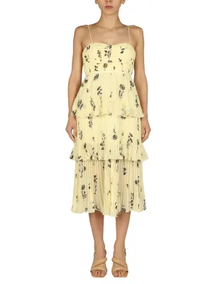 Self-Portrait Floral Print Tiered Pleated Midi Dress