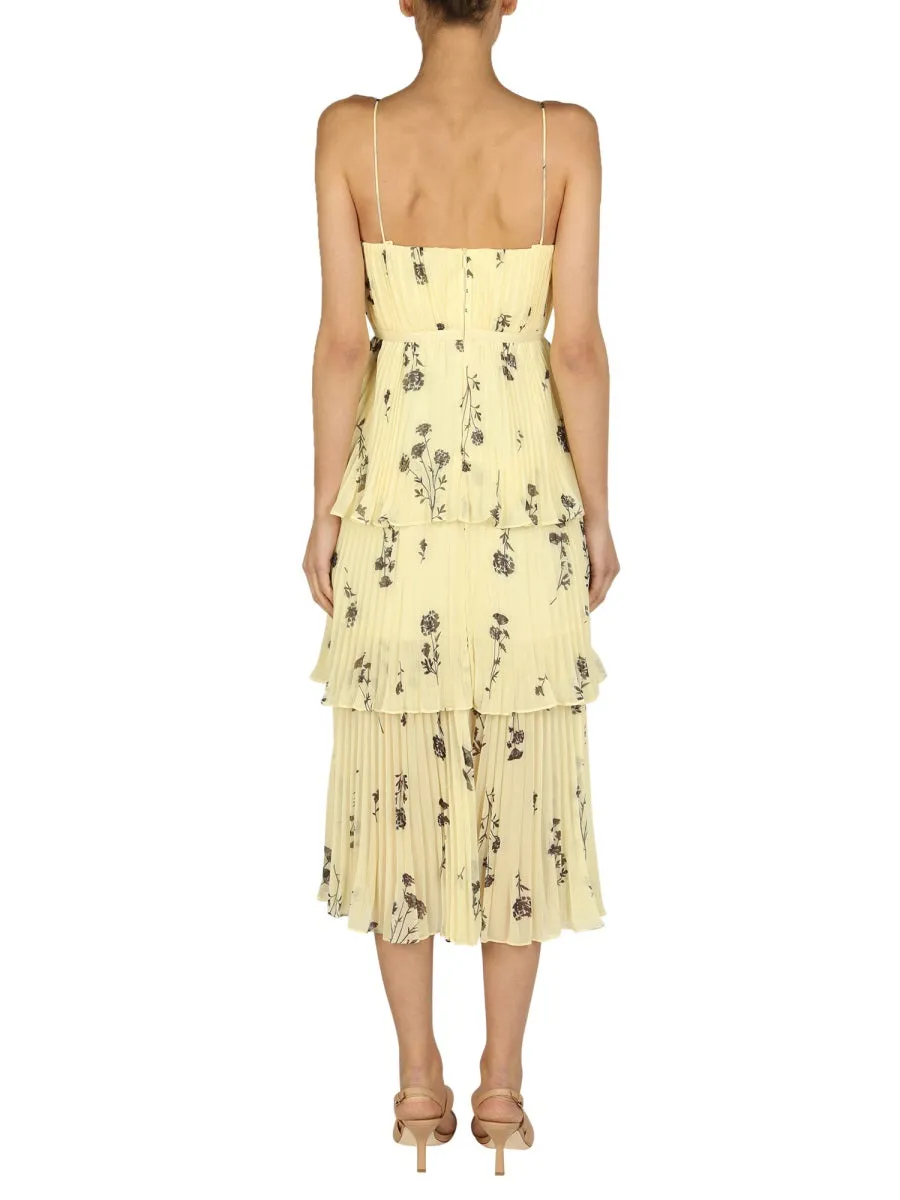 Self-Portrait Floral Print Tiered Pleated Midi Dress