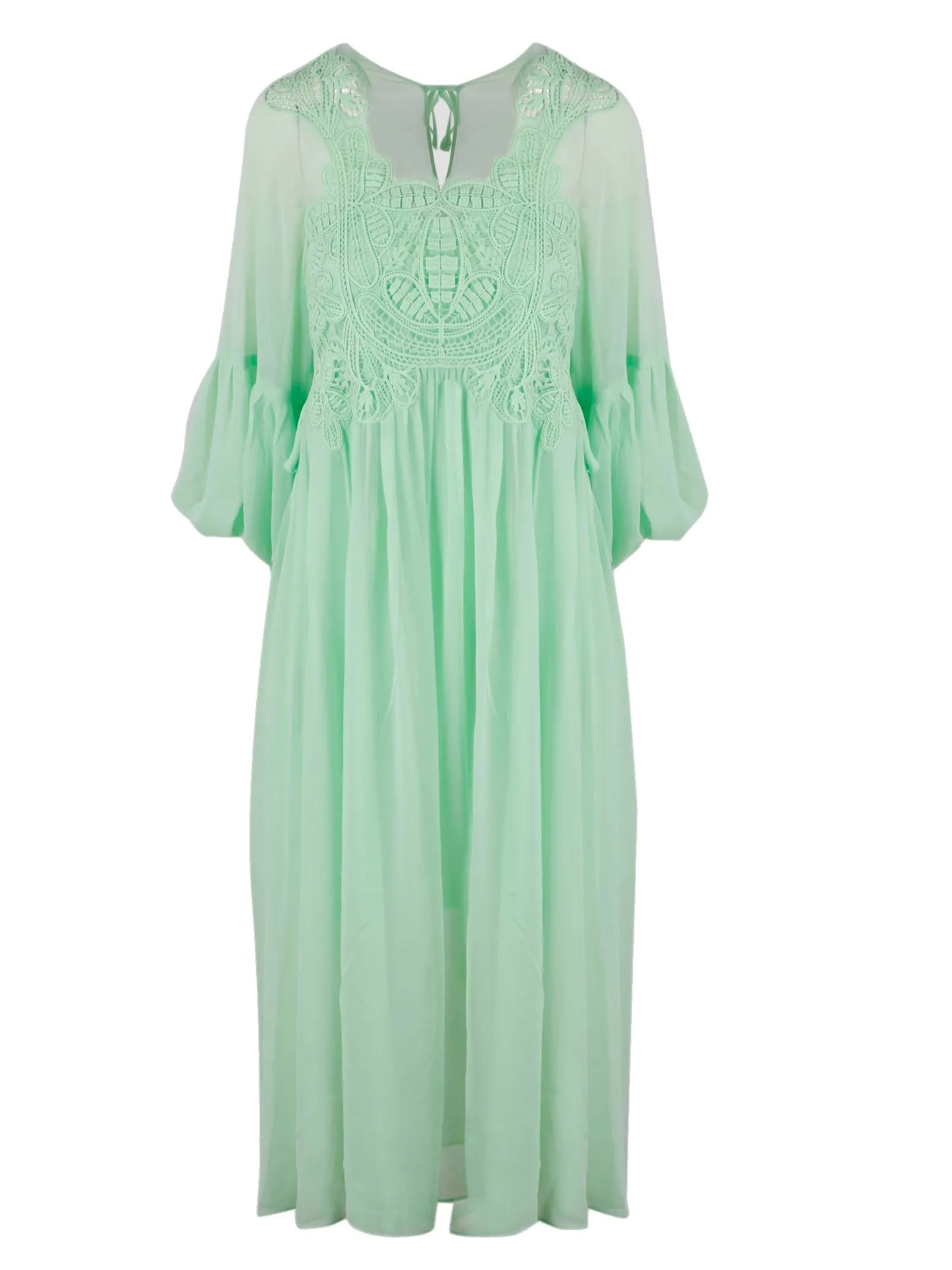Self-Portrait Georgette Macrame Lace Detailed Midi Dress