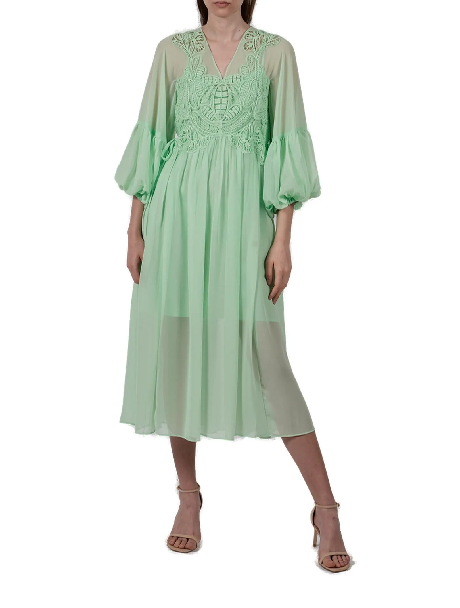 Self-Portrait Georgette Macrame Lace Detailed Midi Dress