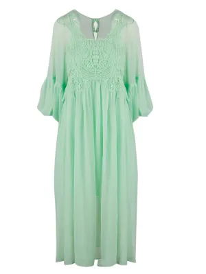 Self-Portrait Georgette Macrame Lace Detailed Midi Dress