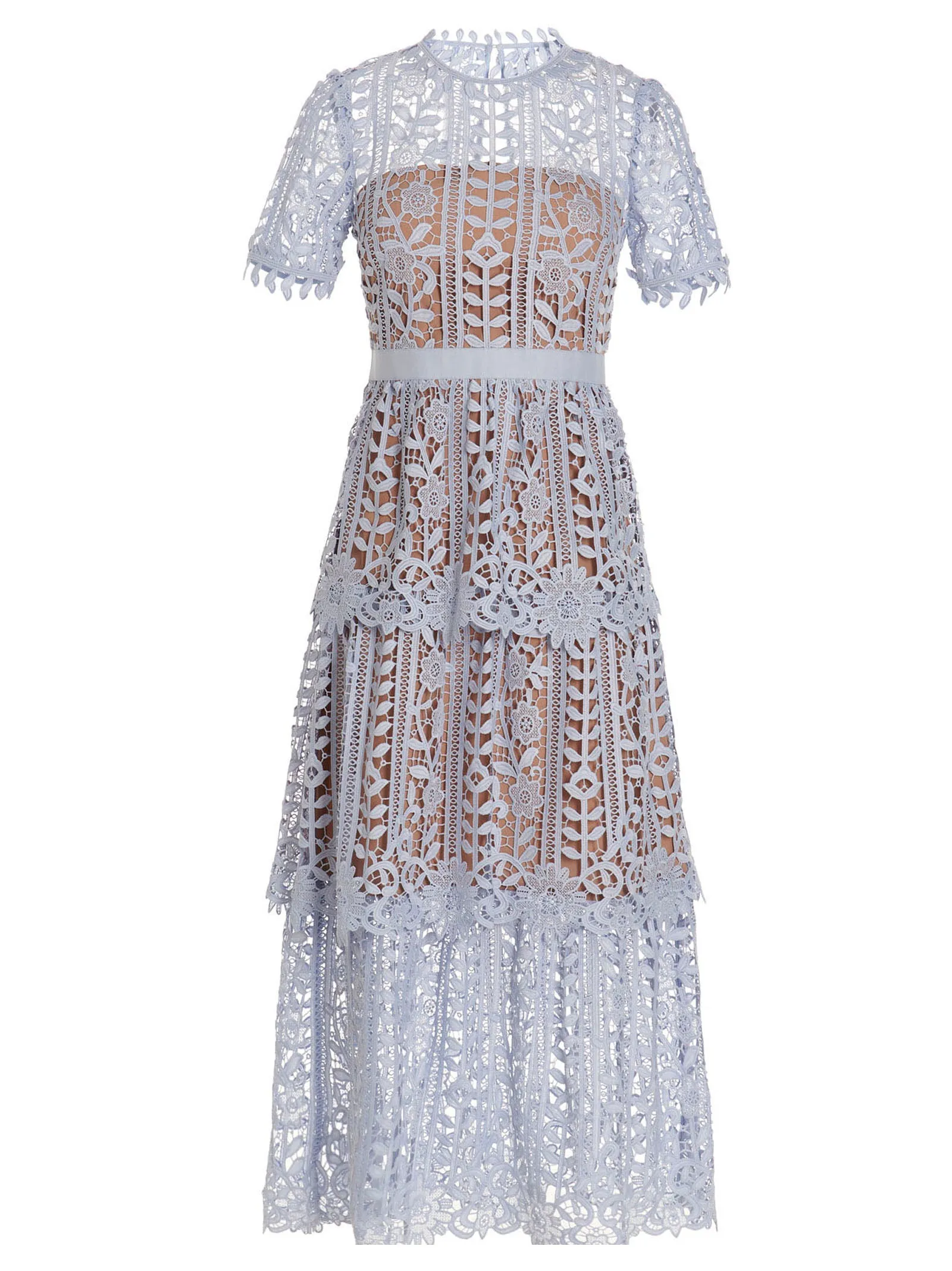 Self-Portrait Guipure Short-Sleeved Midi Dress