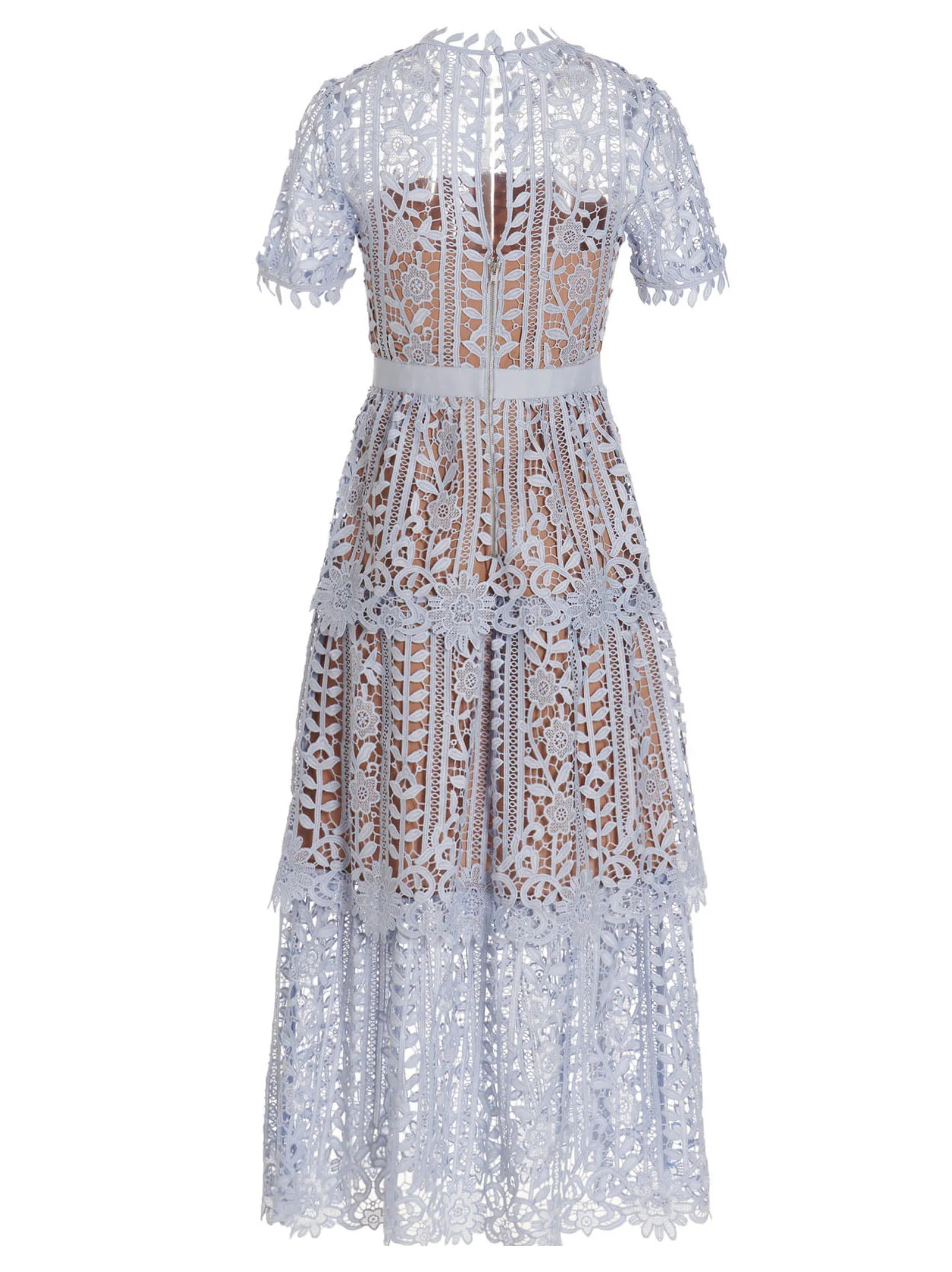 Self-Portrait Guipure Short-Sleeved Midi Dress