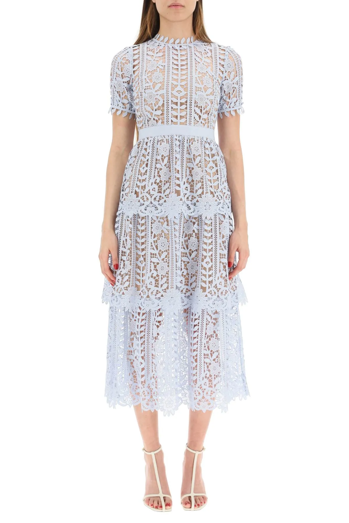 Self-Portrait Guipure Short-Sleeved Midi Dress