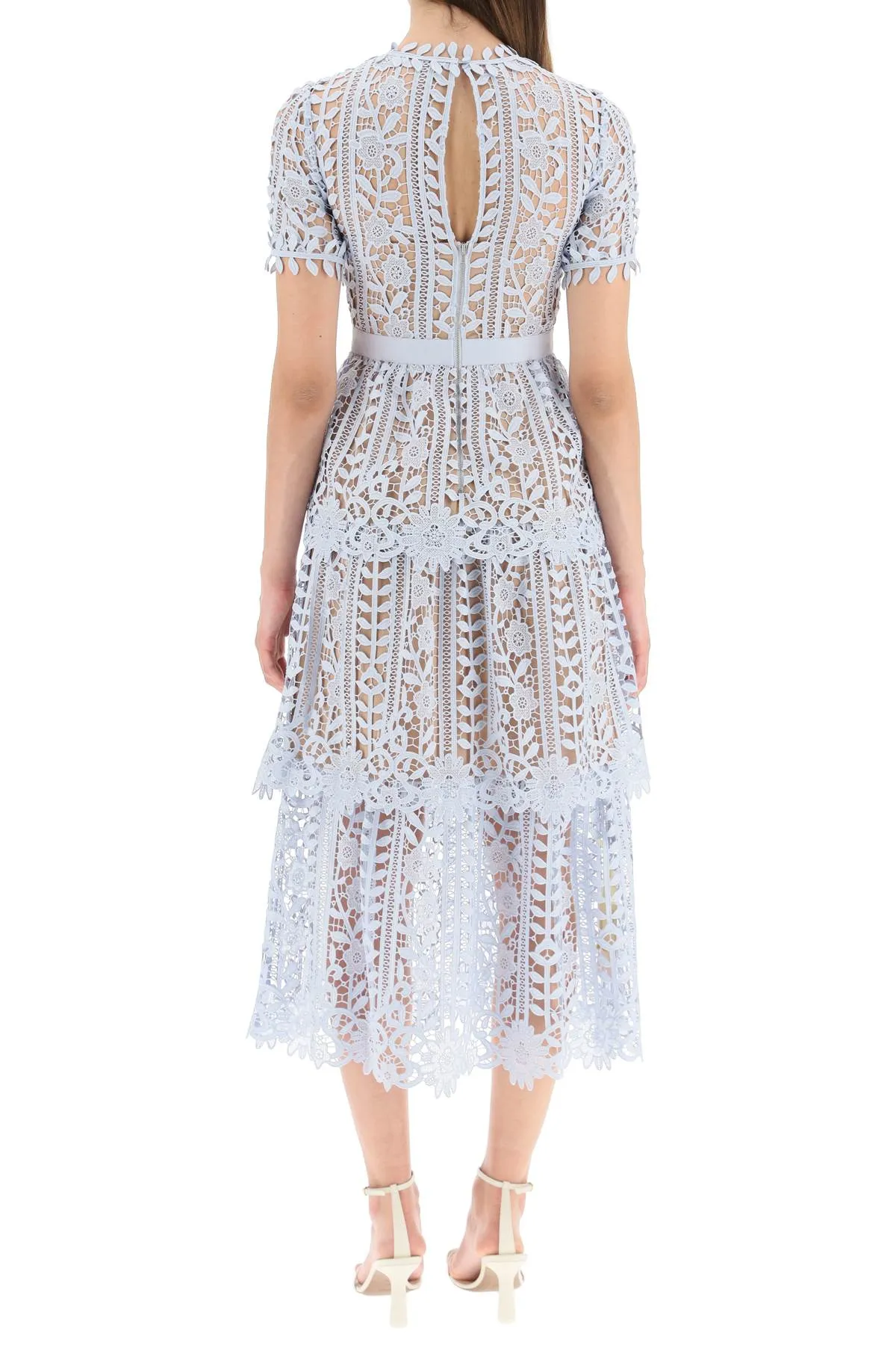 Self-Portrait Guipure Short-Sleeved Midi Dress