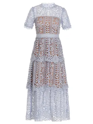 Self-Portrait Guipure Short-Sleeved Midi Dress