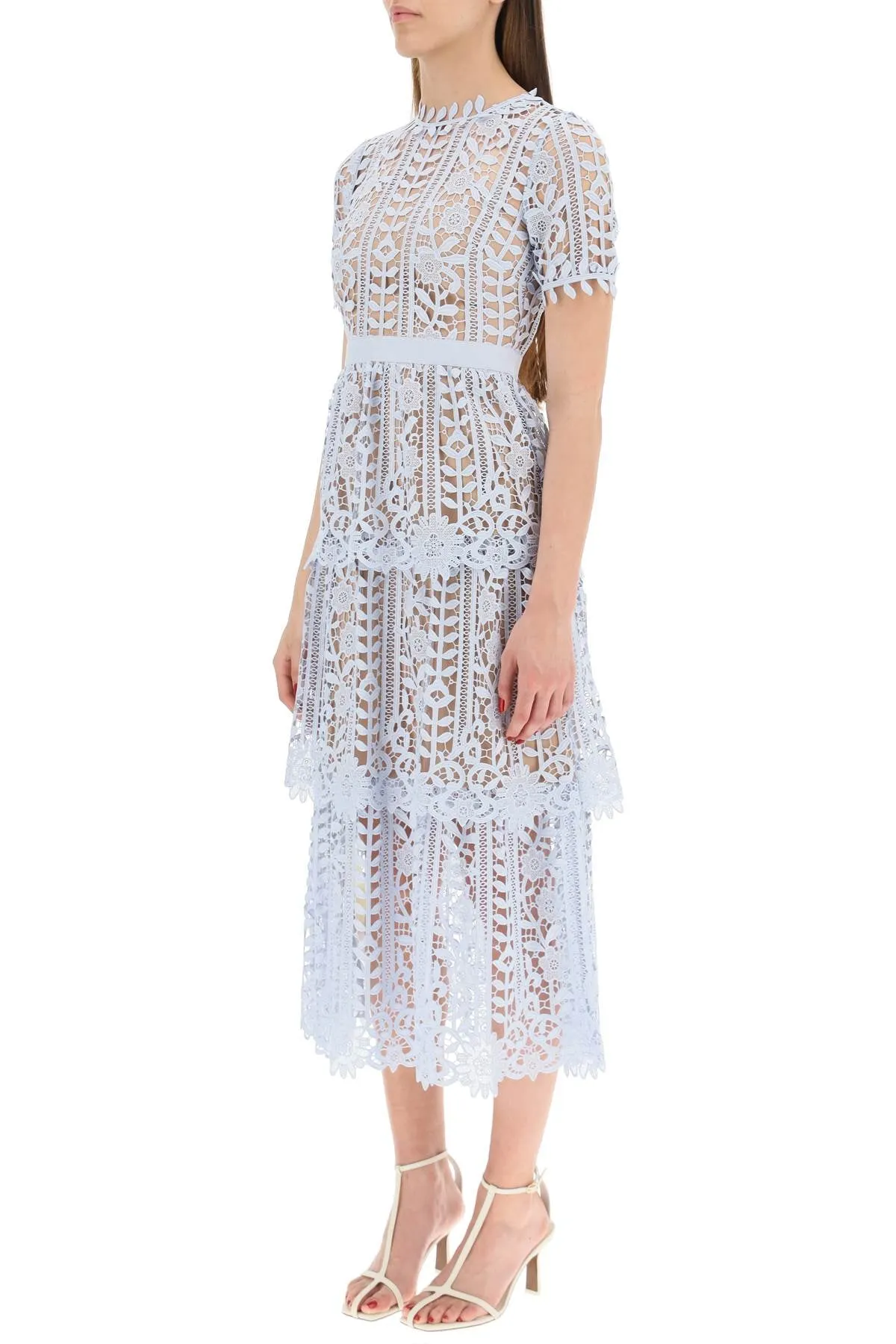 Self-Portrait Guipure Short-Sleeved Midi Dress