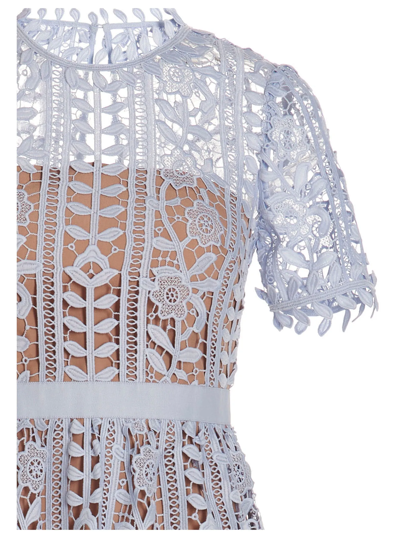 Self-Portrait Guipure Short-Sleeved Midi Dress