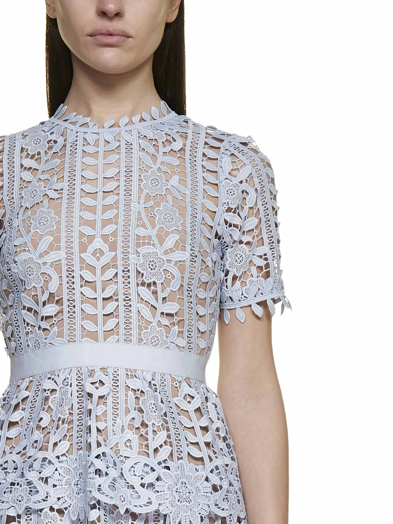 Self-Portrait Guipure Short-Sleeved Mini Dress