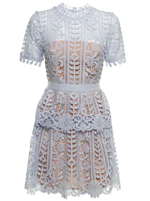 Self-Portrait Guipure Short-Sleeved Mini Dress