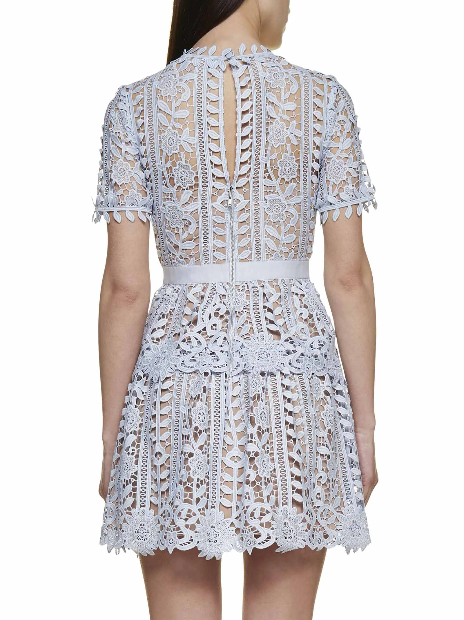 Self-Portrait Guipure Short-Sleeved Mini Dress