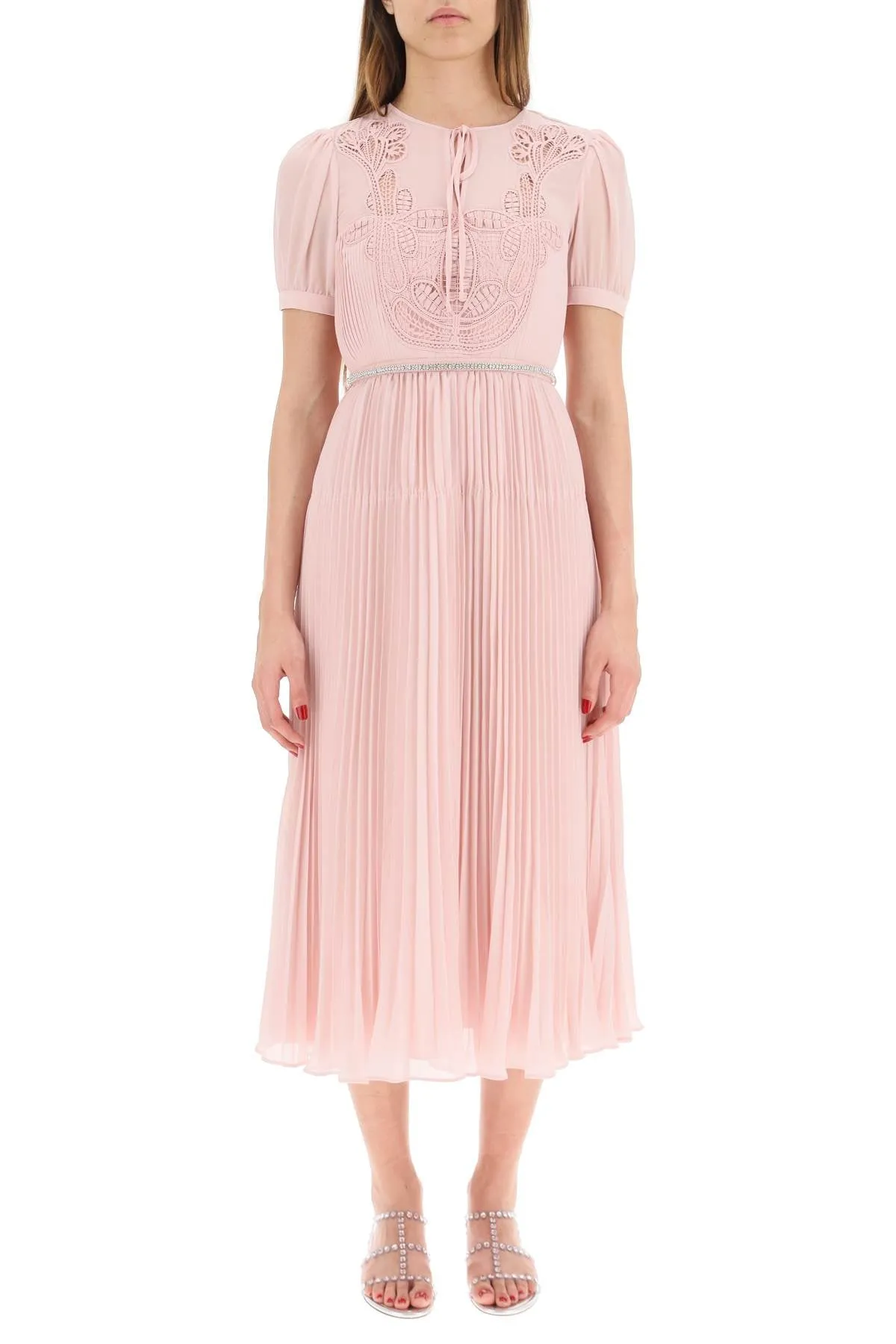 Self-Portrait Macrame Lace Detailed Midi Dress