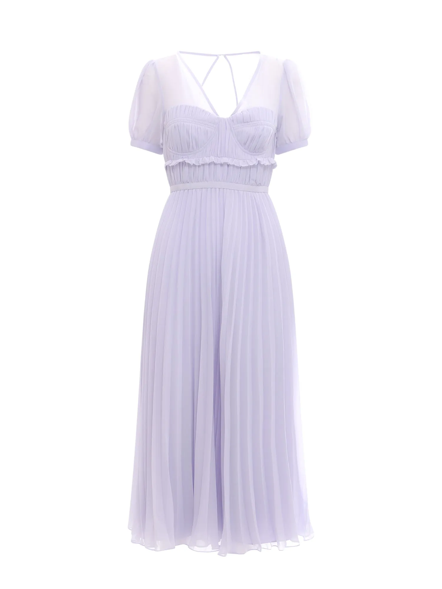 Self-Portrait Pleated Short Sleeved Midi Dress