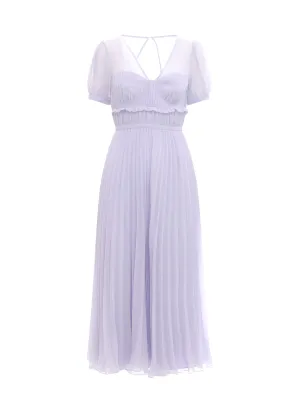 Self-Portrait Pleated Short Sleeved Midi Dress