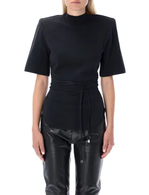 The Attico Aurelie Tied Waist Mock Neck T-Shirt