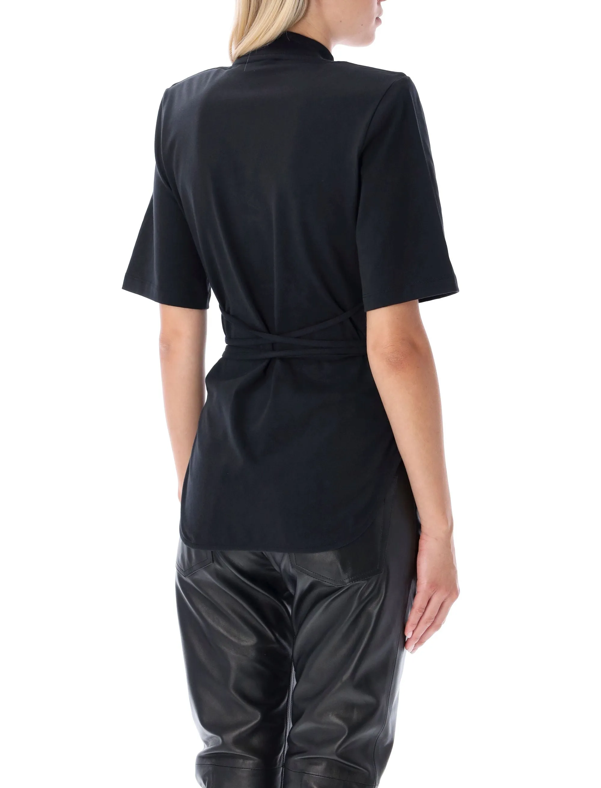 The Attico Aurelie Tied Waist Mock Neck T-Shirt