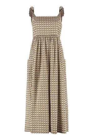 Tory Burch Wave-Printed Strapped Midi Dress